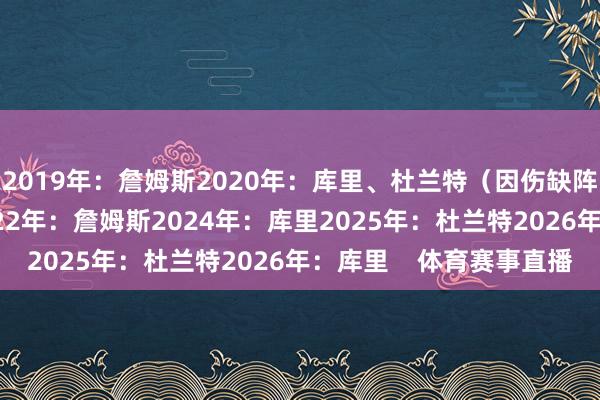 2019年：詹姆斯2020年：库里、杜兰特（因伤缺阵）2021年：库里2022年：詹姆斯2024年：库里2025年：杜兰特2026年：库里    体育赛事直播