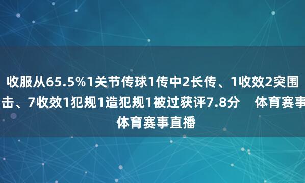 收服从65.5%1关节传球1传中2长传、1收效2突围10回击、7收效1犯规1造犯规1被过获评7.8分    体育赛事直播